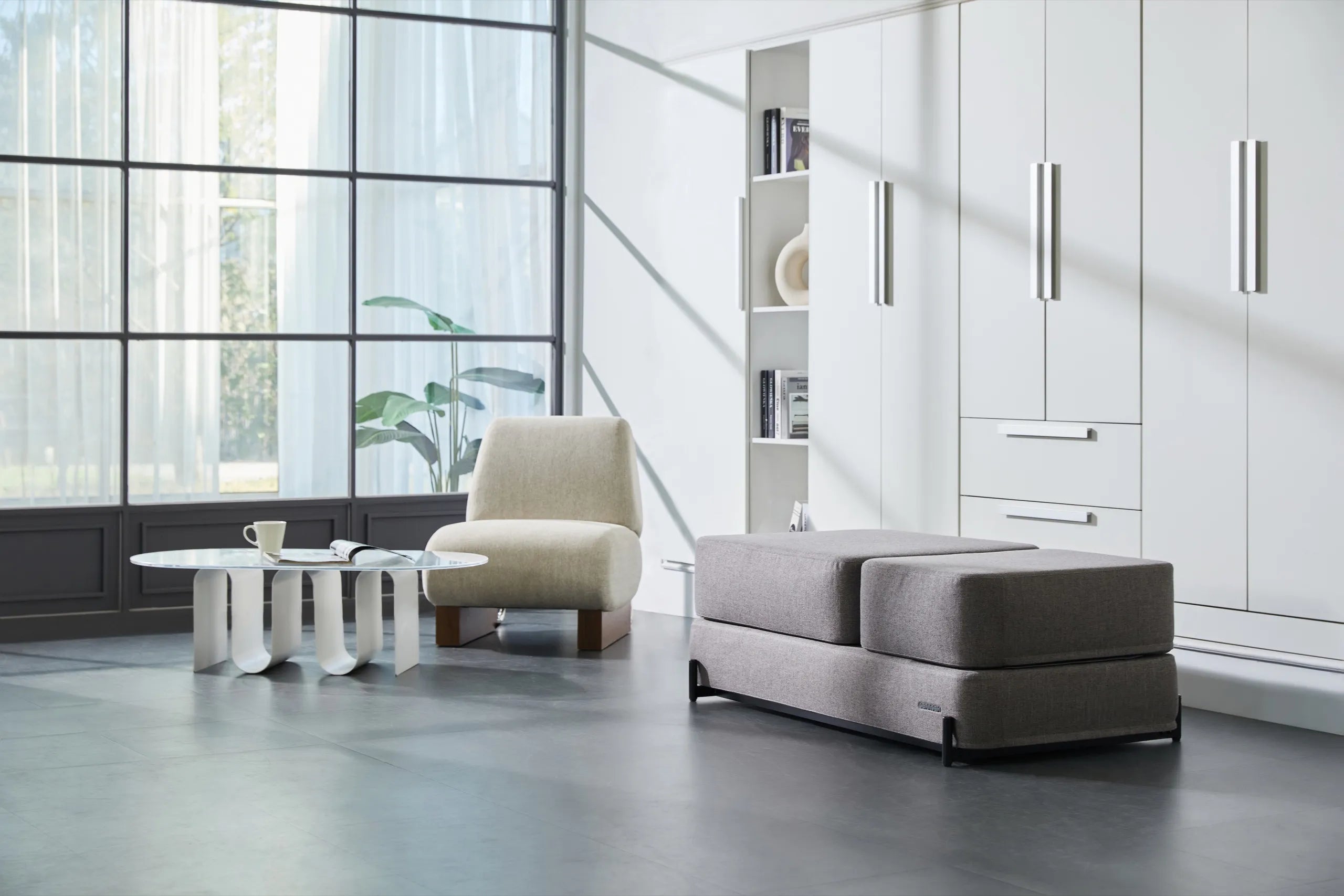The Master S4 in a contemporary white room with glass and matte textures